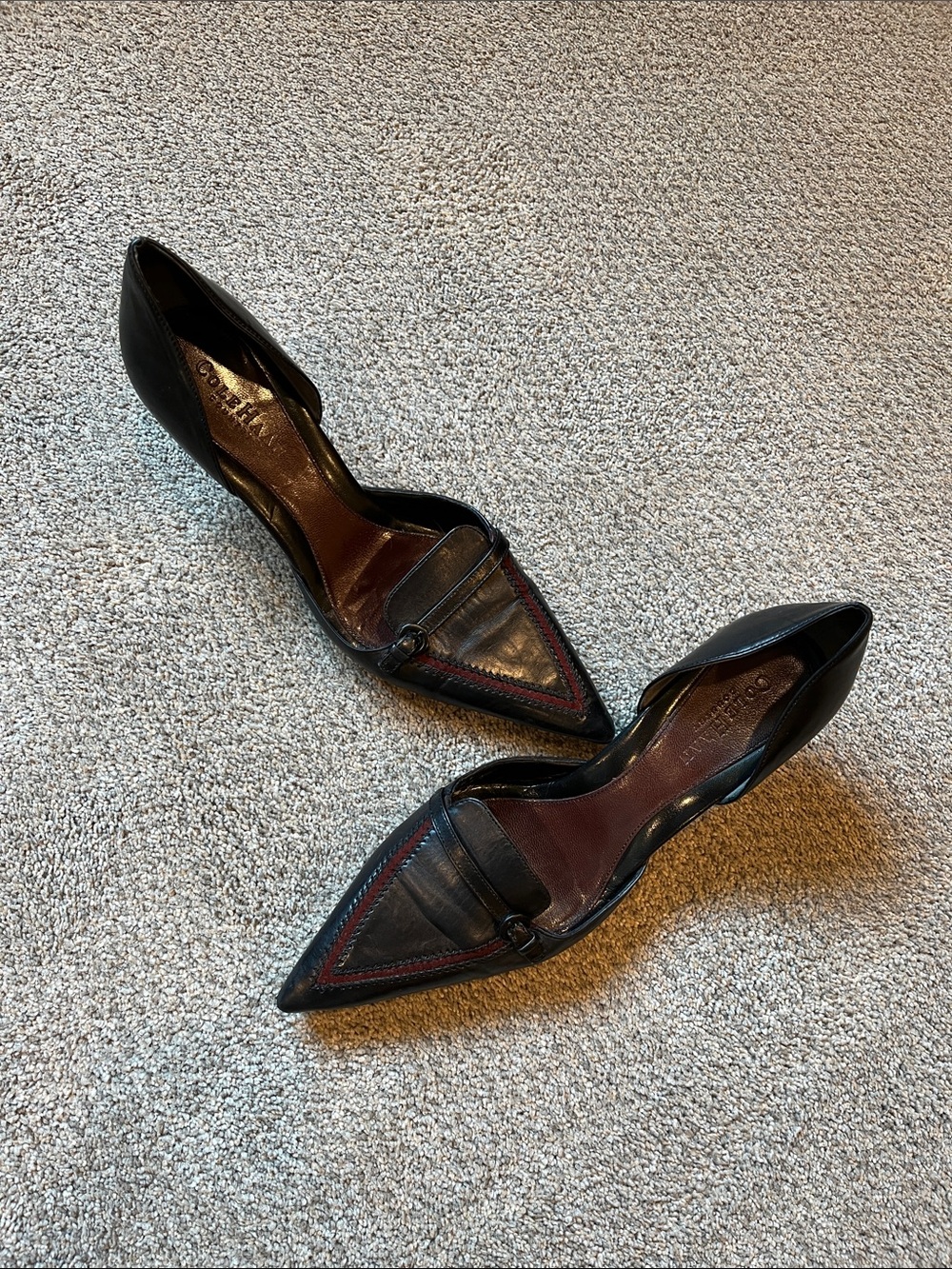 Cole Haan Black / Red leather d'Orsay kitten heels